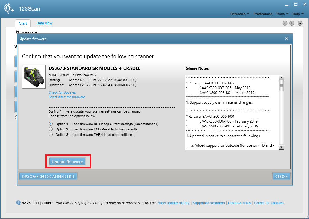 Using the Zebra 123Scan Utility for Windows to Update Scanner Firmware
