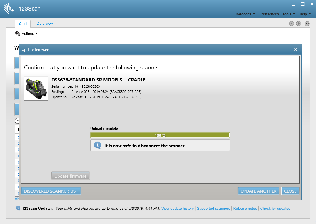Using the Zebra 123Scan Utility for Windows to Update Scanner Firmware