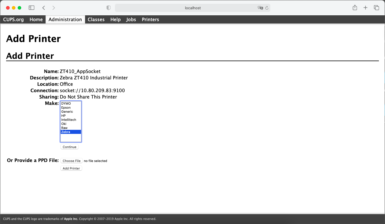 Mac にネットワークZebraプリンタをインストールする