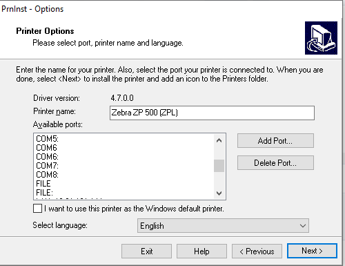 Instalando o driver da impressora Zebra ZP500 ou ZP505 em um PC