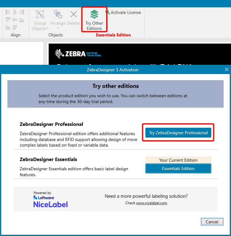 ZebraDesigner 3 Dialog