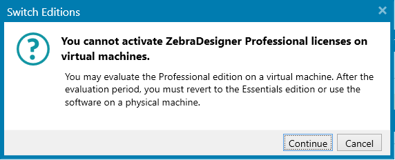 ZebraDesigner Virtual Machine Dialog